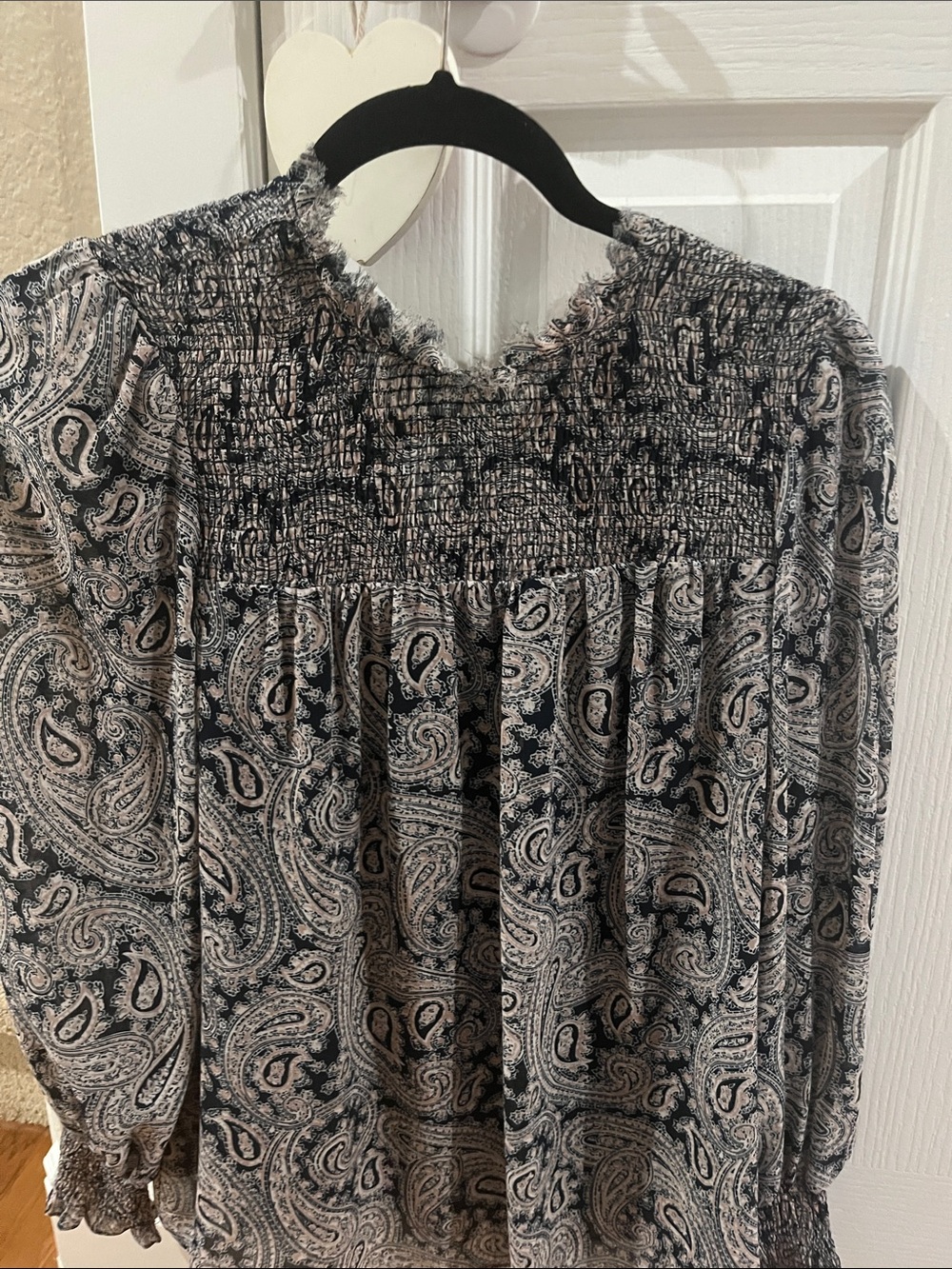 Ann Taylor Navy  & Cream Paisley Smocked Blouse